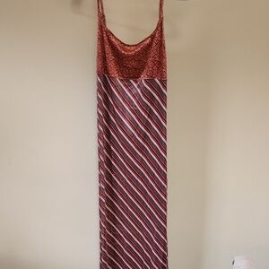 Rust Red Striped Velvet Slip Maxi Dress